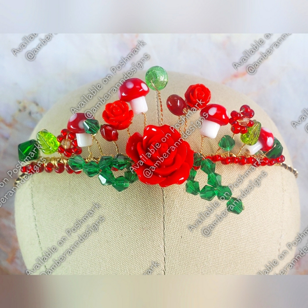 One Of A Kind Red Rose & Mushroom Crown